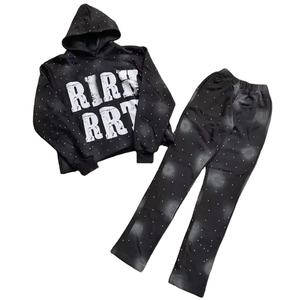 French Terry surdimensionné fermeture éclair vers le haut en détresse survêtements fabricant acide lavage Patch Applique brodé à capuche survêtement hommes - Product Image 1