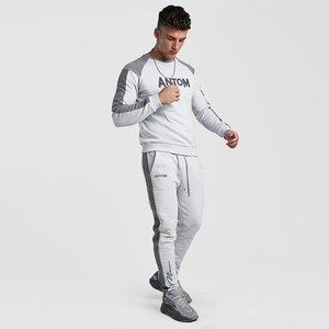 Mens Beige 100% Cotton Fleece Tracksuit Set Crewneck Sweatshirt Long Sleeve Jogger Pants Casual Cozy Loungewear Autumn Winter - Product Image 3