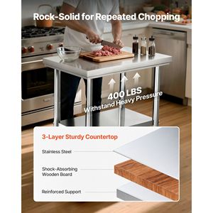 24 X 30 Inches Stainless Steel <b>Table</b> with Wheels Adjustable Undershelf Workstation Commercial <b>Kitchen</b> Food <b>Prep</b> Worktable - Product Image 4