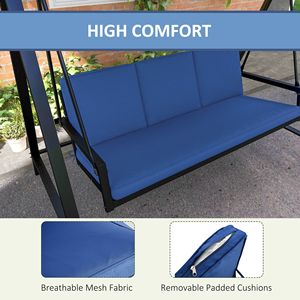 Dondolo da Giardino Blu per 3 Persone con Tettuccio Regolabile e Cuscini Impermeabili Rimovibili per Esterni, Portico e Giardino - Product Image 5