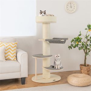 Torre per Gatti Minimalista con Struttura Beige e Cuscinetti Antiscivolo - Product Image 5