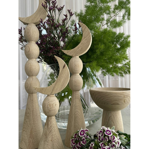 Handcrafted <b>Wooden</b> Crescent Moon Finial Stand Set Of 3 Elegant Tapered Pillars Beaded Design For <b>Rustic</b> Home & Eid Decoration - Product Image 6