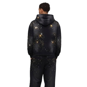 Sweat à capuche pour homme entièrement orné de strass, en molleton épais, coupe oversize, style streetwear, qualité export directe usine - Product Image 3