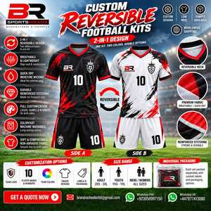 Ensemble de maillots de football personnalisés imprimés par sublimation, col en V, manches courtes, kit d'équipe, devant unisexe, adulte, noir, rouge, toutes saisons, polyester - Product Image 6