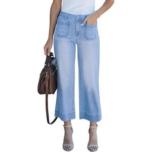 2025 femmes taille haute extensible jambe droite jean 2XL Slim Style Baggy Denim pantalon avec poche respirant coupe ample - Product Image 3