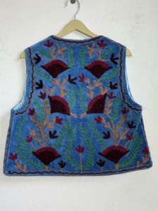 Blue Handmade Suzani Embroidered <b>Vest</b> for Women - Product Image 5