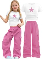 Nuevo Conjunto de Dos Piezas Personalizado en Color, Estrella de Cinco Puntas, Estilo Europeo, Camiseta de Manga Larga Ajustada Informal para Niñas
