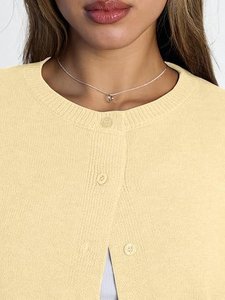 Cárdigan de punto amarillo para mujer, manga larga, cuello redondo, abotonado, suéter corto informal - Product Image 3