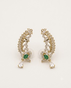 Pendientes de Oreja con Diseño de Hojas Glamorosas y Diamantes Americanos, Elegantes y Brillantes, Chapados en Oro Antiguo, Fabricante de Pendientes de Moda - Product Image 5