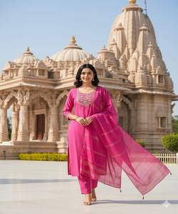 ชุดเสื้อผ้าฝ้ายทอลายแฟนซี พร้อมผ้าคลุมไหล่ สำหรับงานเทศกาล ราคาขายส่ง เสื้อคุर्ติหลากสีสัน - Product Image 1