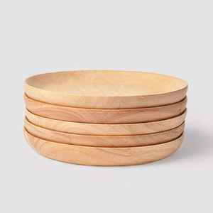 Assiette en bois en promotion – Assiette de service en bois massif pour aliments et fruits, motif floral blanc, réutilisable, artisanat naturel - Product Image 6