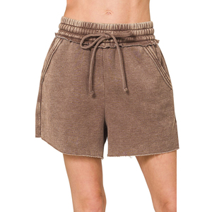 Shorts Casuales de Mujer de Alta Calidad, Nuevo Diseño, Lavado Medio, 100% Algodón, Logotipo Impreso Personalizado, Cordones, Transpirables, Cintura Media - Product Image 2