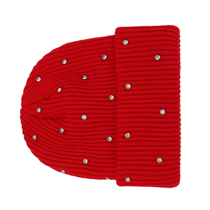 Gorro de Punto Rojo con Decoración de Diamantes de Imitación, Estilo Casual Unisex para Invierno - Product Image 4