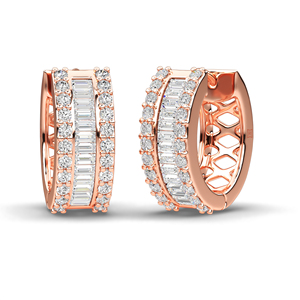 Natural Diamond Hoop Earrings 10K 14K 18K Gold Platinum <b>Silver</b> Baguette Round Cut <b>Huggie</b> Hoop Earrings Luxury Minimalist Jewelry - Product Image 5