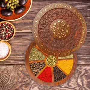 Caja de especias de madera con diseño superior, mejor precio, forma redonda con tapa de diseño real para tus utensilios de cocina. - Product Image 1