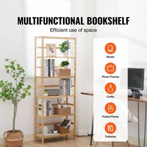 Scaffale in bambù a 6 livelli multifunzionale, libreria aperta in legno, espositore e portaoggetti, organizer autoportante per piante e fiori - Product Image 2