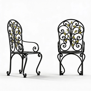 Ensemble de table et chaises de jardin en fer forgé, forgé à la main, thermolaqué, motif feuille florale, pour utilisation en extérieur dans les restaurants, cafés, bars et salles à manger - Product Image 3