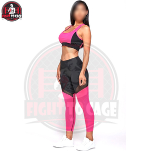 ราคาขายส่ง ชุดออกกำลังกายผู้หญิง 2 ชิ้น สีชมพูและสีดำ ดีไซน์บล็อกสี คุณภาพพรีเมียมใหม่ล่าสุด เสื้อชั้นในและกางเกงเลกกิ้ง - Product Image 2