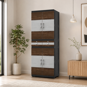 Naiba Drawer Fit <b>Large</b> Capacity Plastic Wardrobe Cabinet Brown Gray with Drawer & Shelves for Clothing Storage Bedroom Furniture - Product Image 1