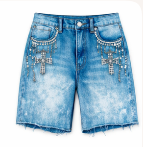 Pantalones Cortos de Mezclilla Rectos para Hombre con Logotipo Personalizado, Bordado de Alta Calidad, Estilo Y2K, Desgastados, Casuales, para Verano - Product Image 5