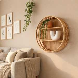 <b>Round</b> Bamboo <b>Wall</b> <b>Shelf</b> Natural Handmade Woven <b>Wall</b> Storage <b>Shelf</b> Home Decor Organizer Wholesale Supplier - Product Image 5