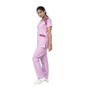 Conjunto de Uniforme Médico Rosa para Mujer, Pantalones de Algodón y Poliéster, Blusa con Cuello en V - Product Image 2