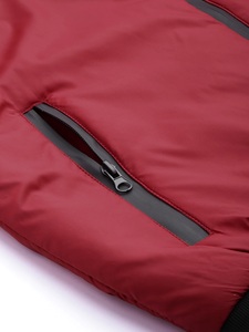Men's Red Bomber Jacket With Black Trim And Letter Print Sleeve Casual Autumn Wear Zipper Front Turn-<b>down</b> Collar - Product Image 6
