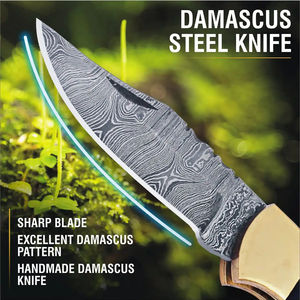 Couteau de poche en acier Damas de qualité supérieure avec action de pliage fluide et lame tranchante - Product Image 3