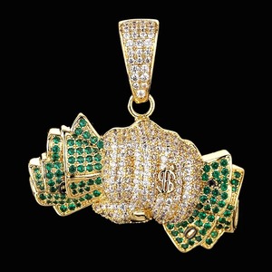 Collier pendentif empileable en moissanite plaqué or et rhodium, serti de cristaux verts, style hip-hop, bijoux unisexe pour mariage - Product Image 1