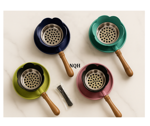 Brûleur à Bakhoor en métal de haute qualité |   Bol à fleurs avec poignée en bois |   Brûleur d'encens au charbon de bois et à l'oud - Product Image 1