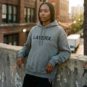 Sweat-shirt streetwear pour femme, poids lourd, délavé à l'acide, en molleton de coton 500 g/m², avec strass, effet 3D en relief, effet vieilli, pull, vente en gros, personnalisable - Product Image 5