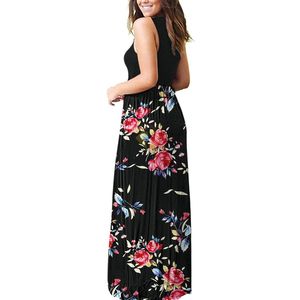 Vestido Largo Casual de Verano sin Mangas con Estampado Floral Negro, Bolsillos Laterales, Tela Elástica, Ropa de Mujer - Product Image 2