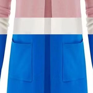 <b>Women</b> Pink White Blue Color Block Long <b>Cardigan</b> Open Front Long Sleeve Pocket Casual Knit <b>Sweater</b> Coat Elegant Ladies Outerwear - Product Image 6