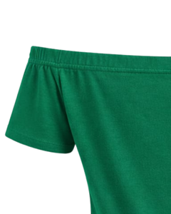 T-shirt vert émeraude pour femme, épaules dénudées, manches courtes, coupe ajustée, décontracté, haut d'été, tee-shirt tendance pour femme, fabricant OEM personnalisé - Product Image 5