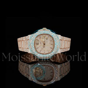 Montre de luxe classique en acier inoxydable avec diamants glacés pour homme, cadran en moissanite VVS, montre-bracelet personnalisée en or rose tendance - Product Image 5