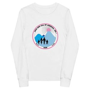 เสื้อสเวตเชิ้ตแขนยาวคอกลมสีขาวสำหรับวัยรุ่นพร้อมโลโก้แจ็คแอนด์จิลออฟอเมริกา 1938 เสื้อสวมหัวผ้าฝ้ายลำลองสำหรับวัยรุ่นทุกวัน - Product Image 1