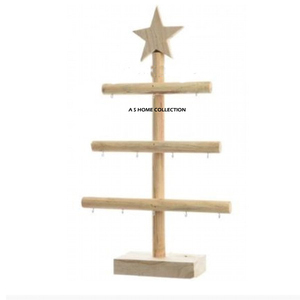 Support de présentation de décorations de Noël en bois naturel de qualité supérieure avec éclairage LED en métal, design étoile - Product Image 1