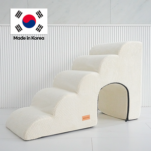 [AllmioPet] Indoor Dog Stairs 5 <b>Step</b> Ivory 3 in 1 Modern Cave Style Soft Cloud Fabric Pet Stair for Home - Product Image 1