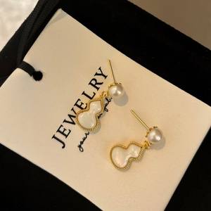 Pendientes de Calabaza de Estilo Chino para Mujer, con Aguja de Plata S925, Perlas Naturales de Agua Dulce, Accesorios Festivos de Alta Gama - Product Image 2