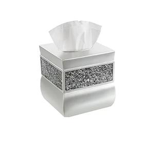 Caja de pañuelos metálica artesanal con relieve geométrico y acabado en níquel cromado, accesorio estético para baño, dispensador de servilletas para el hogar - Product Image 2