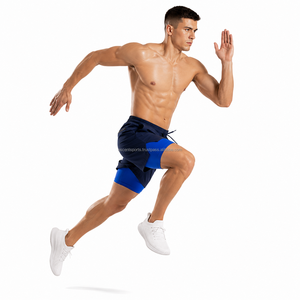 Custom Embroidered Logo <b>Layered</b> Workout Shorts Soft Microfiber Blend Spandex Inner Liner Back Zipper Pocket OEM Sports New - Product Image 5