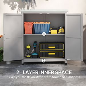 Tavolo da Preparazione per Esterni con Piano in Metallo, Armadietto in Legno con Doppia Porta e Ripiano per Patio e Giardino, Colore Grigio - Product Image 6