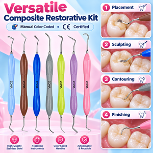 Kit d'instruments de restauration dentaire en gros, 7 pièces, avec poignée ergonomique en silicone, pour pose de composite, OEM - Product Image 2