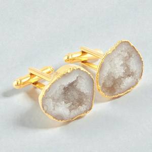 กระดุมข้อมือหินอาเกตสีน้ำเงินเคลือบทองทำด้วยมือสำหรับผู้ชาย เครื่องประดับทำมือ - Product Image 3