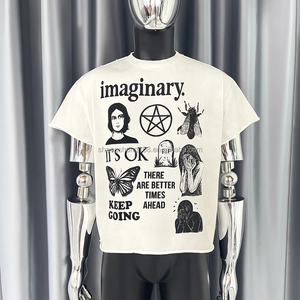 เสื้อยืดผ้าฝ้ายหนาขนาดใหญ่พิเศษผู้ชายแขนสั้นพิมพ์ลายกราฟิกเสื้อยืดถักลำลองสตรีทแวร์ - Product Image 1