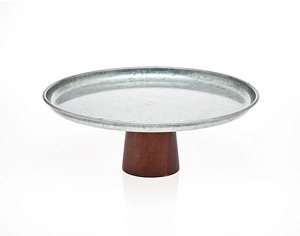 ฐานวางเค้กโลหะทรงกลมสีเงินพร้อมฐานไม้สำหรับจัดแสดงขนมหวาน - Product Image 3