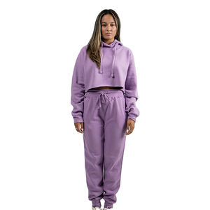 Custom Manufacturer Private Label Apparel Crop Top <b>Set</b> Tracksuit Streetwear Two Piece Jogger <b>Sets</b> Cotton Loose Fit Full Sleeve - Product Image 1