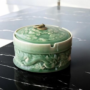Cenicero de Cerámica de Calidad Garantizada con Diseño de Dragón, Estilo Chino Tradicional, Esmalte Verde, Decoración de Escritorio para el Hogar - Product Image 1