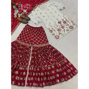 Top de fiesta de diseñador para mujer con combinación de blusa y camisa elegante Sharara Plazzo y Dupatta - Product Image 2