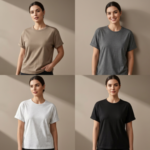 Camiseta de Cuello Redondo 100% Algodón para Mujer, Corte Regular, Color Sólido, Informal, Manga Corta, Transpirable, Tejido de Punto Jersey, con Logotipo, para Todas las Temporadas - Product Image 2